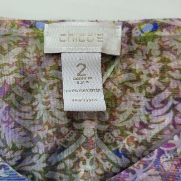 Chicos Top Womens size Large 12 Multicolor Abstract 3/4 Dolman Sleeve Art 2 Wear - Picture 6 of 9